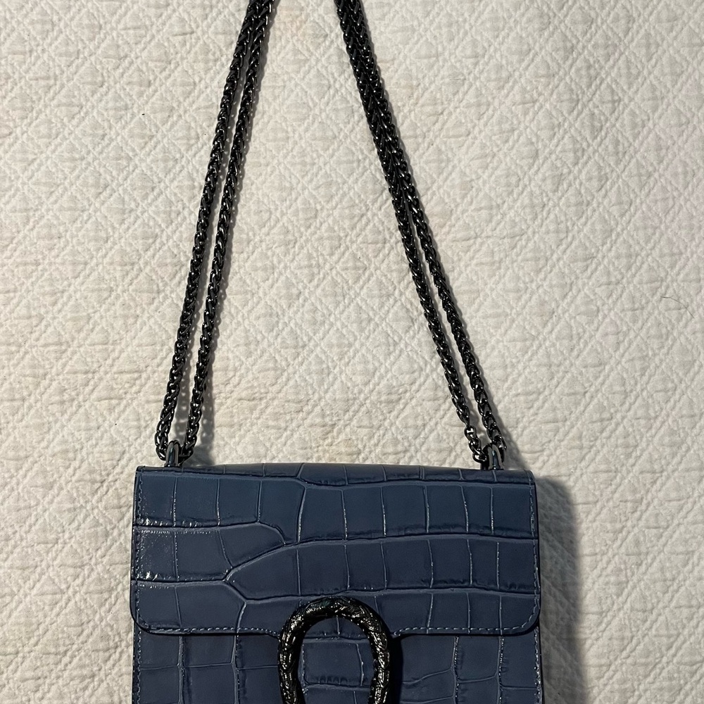 Elegant Marina Galanti Blue Croc-Embossed Shoulder Bag.
